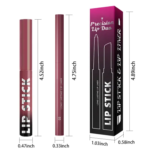 Vista 6 de AMY'S DIARY Juego de 2 lápices labiales y delineadores de labios rosa y morado, kit de delineador de labios y lápiz labial para mujeres, lápiz
