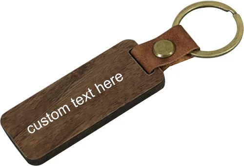 Vista 2 de Llavero de madera de cuero personalizado a granel grabado con láser personalizado llavero llavero de madera llaveros etiquetas regalo artesanía