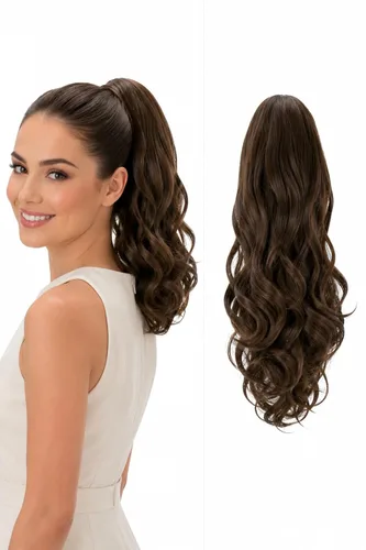 Vista 10 de PRETTYSHOP - Extensión de cabello rizado voluminoso, cola de caballo de 14 pulgadas con clip, resistente al calor