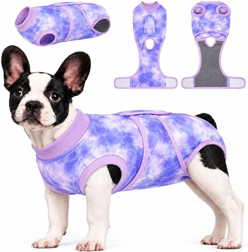 Vista 19 de Kuoser Traje de cirugía para perro, cómodo traje de recuperación para perras, mameluco protector posoperatorio, alternativa suave al cuello E