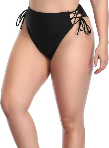 Vista 4 de Bragas de bikini de talle alto para mujer, estilo retro, corte alto, con cordones
