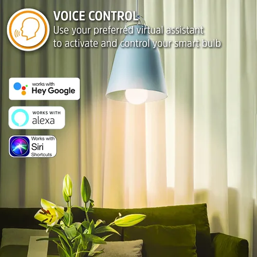 Vista 7 de Energizer Connect Smart A19 Bombilla LED blanca cálida con control de voz y acceso remoto a través de tu teléfono inteligente Compatible con Alexa
