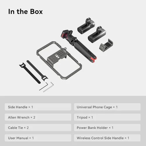 Vista 8 de SmallRig Kit universal todo en uno de aparejo de video para teléfono, con asas de control inalámbrico, soporte para banco de energía, trípode