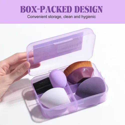 Vista 3 de BS-MALL Brocha para base de maquillaje con 3 esponjas de maquillaje, set de aplicación de base, corrector rubor bronceador (A-morado)