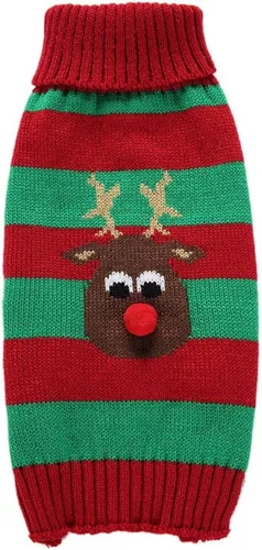 Vista 25 de Suéter de dos patas de algodón acanalado para Halloween, cuello alto a rayas alces estampado de Navidad para Teddy, Chihuahua, Shih Tzu, Yorkshire