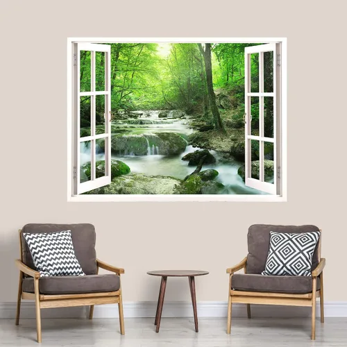 Vista 26 de IDEA4WALL Murales de pared para dormitorio, vista de ventana falsa, bosque, papel tapiz extraíble, calcomanías de pared para despegar y pegar, 24 x