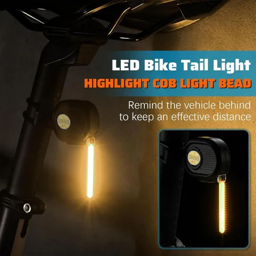 Vista 5 de Luz trasera LED para bicicleta, luz de ciclismo de meteoritos - Múltiples modos, recargable por USB, impermeable, adecuada para la mayoría de postes