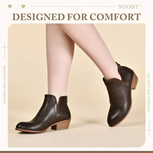 Vista 5 de SDONY Botines de tacón bajo para mujer, botines gruesos y elegantes con cremallera para mujer