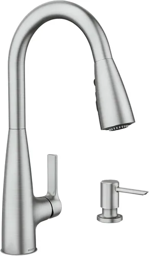 Vista 15 de Moen Haelyn - Grifo de cocina monocontrol con rociador extraíble cromado con potencia para una limpieza más rápida, dispensador de jabón incluido