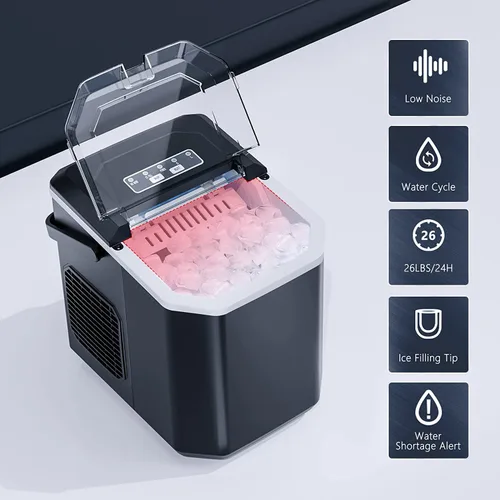 Vista 2 de Antarctic Star Máquina portátil de hielo para encimera con asa, máquinas de autolimpieza, 26 libras/24 horas, 9 cubos listos en 6 minutos, hielo S/L