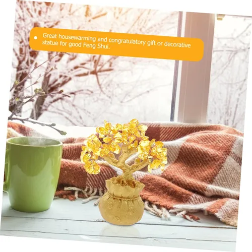 Vista 3 de Garneck Adornos de árbol de la suerte de cristal de 7.5 in para árbol de dinero, Feng Shui, estilo bonsái, adornos de riqueza para el hogar, tienda