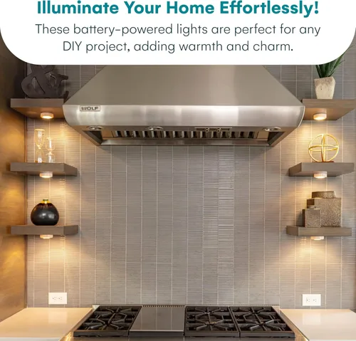 Vista 6 de Bright Evolution - Luces para debajo del gabinete, iluminación de gabinete a pilas con tecnología táctil, luces LED de disco para cocina