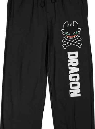 Vista 2 de Cómo entrenar a tu dragón sin dientes y crossbones pantalones de dormir negros para hombre
