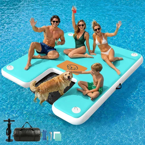 Vista 14 de AWEMUFA Muelle flotante inflable con rampa de 5 pies/6 pies/8 pies/10 pies, plataforma flotante flotante, tapete flotante de isla flotante, flotador