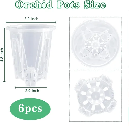Vista 2 de Maceta de orquídeas, 3.9 pulgadas de ancho x 4.8 pulgadas de alto, macetas de orquídeas con agujeros, maceta de plástico transparente resistente