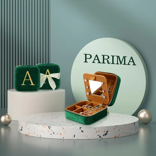 Vista 8 de Parima Joyero de terciopelo de felpa para el regreso a clases, organizador de joyas de viaje con monograma personalizado, cajas de joyería