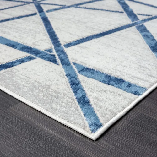 Vista 5 de Abani Atlas - Alfombra de área azul y gris, de 4 x 6 pies, diseño cruzado, duradera, no desprende pelusa, fácil de limpiar