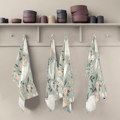 Vista 5 de GAIREG Swans and Retro Floral Dish Rag Set, 28x18 Inches Absorbent Printed Hand Towels, Set of 6