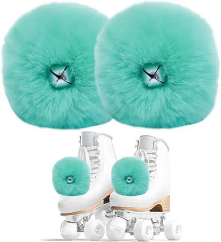 Vista 11 de HOMU 2 pompones de patín con pompones de piel sintética para niñas y mujeres, con cascabeles y rodillos, con pompones y pompones de piel sintética