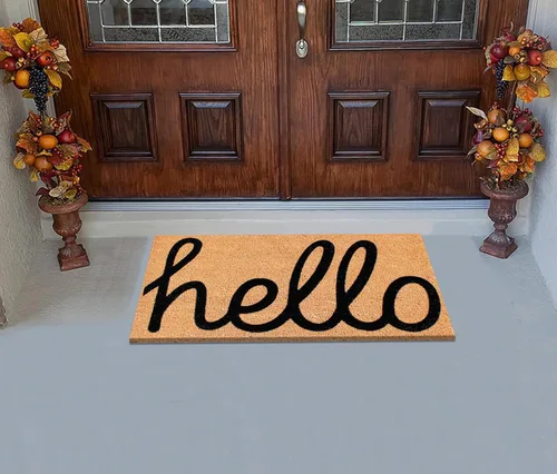 Vista 3 de A1 Home Collections - Alfombra redonda de entrada de Medio círculo de textura de relieve griego, Hello