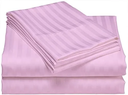 Vista 2 de Lasin Bedding, Juego de sábanas bajeras de 100 % algodón súper suave, a rayas, tamaño King, color rosa