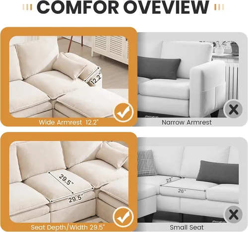 Vista 5 de Sofá Seccional Modular en Forma de L de 100", Sofá con Almacenamiento Otomano, Sofá Nube de Chenilla con Asientos Profundos y Mullidos para Sala