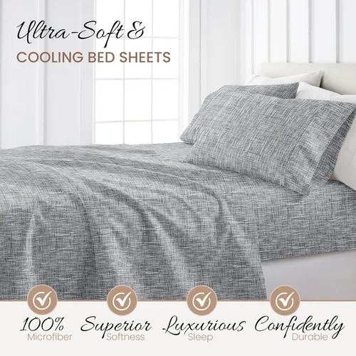 Vista 3 de Linen Market Juego de sábanas de 4 piezas tamaño matrimonial (gris claro cambray) – Duerme mejor que nunca con estas sábanas ultrasuaves y Cambray