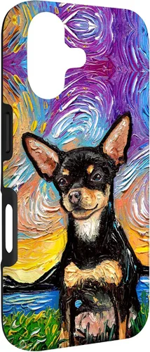 Vista 3 de Negro y bronceado liso Chihuahua Starry Night Dog ilustraciones caso para iPhone 17