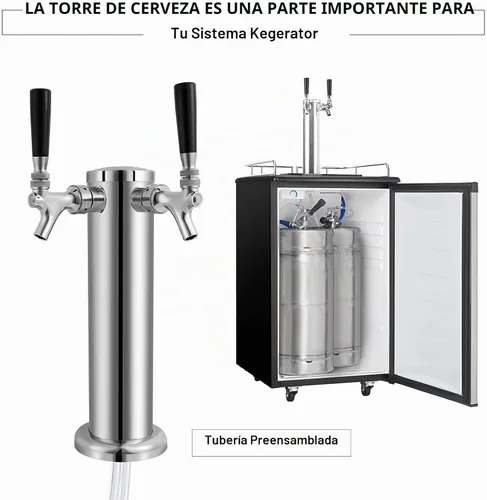 Vista 4 de Torre de cerveza Kegerator Tower doble grifo con grifo de cerveza de cierre 2 Toque