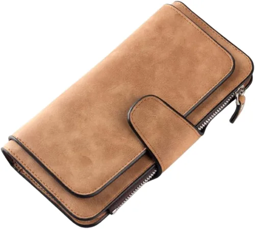 Vista 31 de Carteras de cuero para mujer con bloqueo RFID, billetera delgada, plegable, tarjetero con cremallera, bolsillo para monedas, ventana