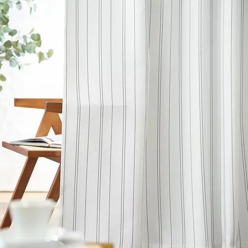 Vista 8 de jinchan Cortinas Blancas con Rayas Negras de 63 Pulgadas de Largo para Sala de Estar Dormitorio Tratamiento de Ventanas Aspecto Moderno de Lino