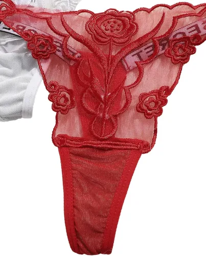 Vista 3 de Floerns Paquete de 3 bragas bordadas de malla con tiras en V para mujer