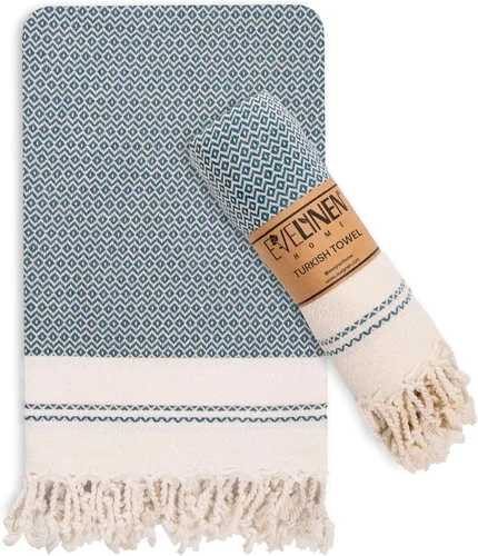Vista 10 de Evelynen - Juego de 2 toallas de mano turcas para baño y cocina, toallas de mano bohemias con bucles para colgar, para cara, té, plato, cocina