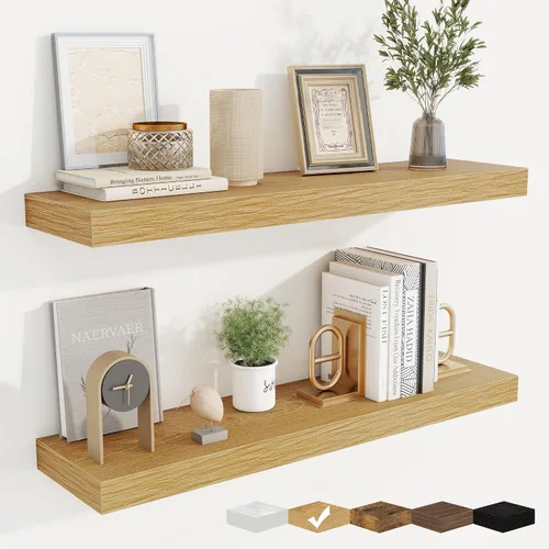 Vista 9 de fuqing Estantes flotantes para pared, estante flotante de madera montado en la pared con soportes invisibles para sala de estar, baño, dormitorio