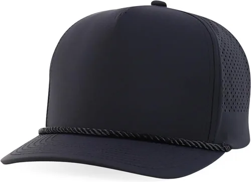 Vista 9 de Trendy Apparel Shop Tapa trasera de malla perforada híbrida de cuerda de perfil alto de 5 paneles Blanco Negro