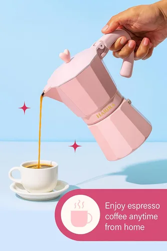 Vista 3 de HARIRA Cafetera de 9 tazas de café de estilo italiano y cubano, cafetera de aluminio duradera con mango ergonómico, rica infusión aromática