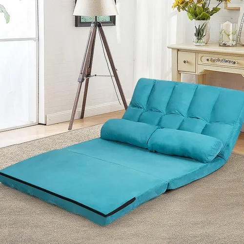 Vista 4 de DORTALA Sofá de suelo plegable, sofá de descanso ajustable de 6 posiciones con 2 almohadas y funda de tela de gamuza, moderno colchón de sala