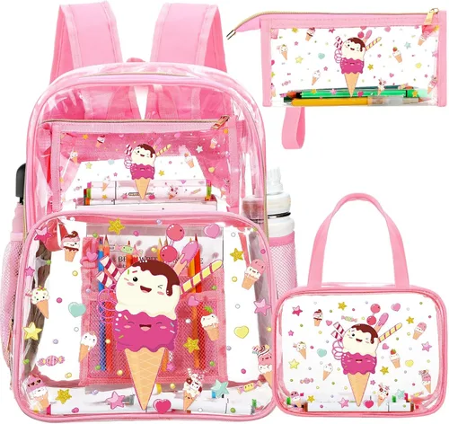 Vista 32 de Kacctyen Juego de mochila transparente resistente de 3 piezas, color negro