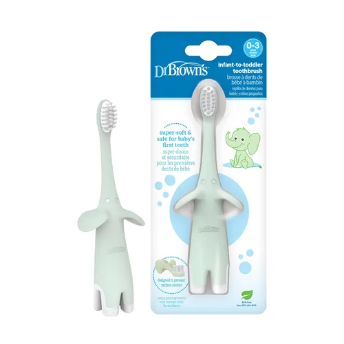 Vista 28 de Dr. Brown's Cepillo de dientes para bebés y niños pequeños, elefante, azul, 0-3 años