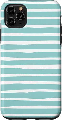 Vista 13 de iPhone 16 Cute Pastel Mint Green Aqua & White Wavy Stripe Case