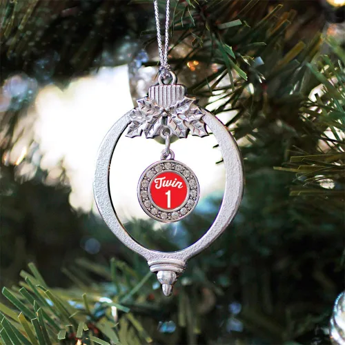 Vista 3 de Inspired Silver - Twin One - Adorno festivo de Navidad de plata - Adorno festivo de árbol de Navidad con dije de círculo y circonita cúbica