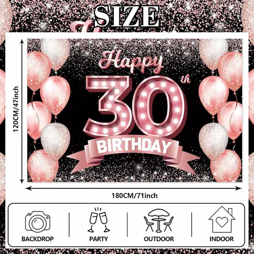 Vista 255 de Cartel de feliz cumpleaños décimo oro rosa, telón de fondo, saludos a 10 años, globos de confeti, decoración temática para niñas de 10 años