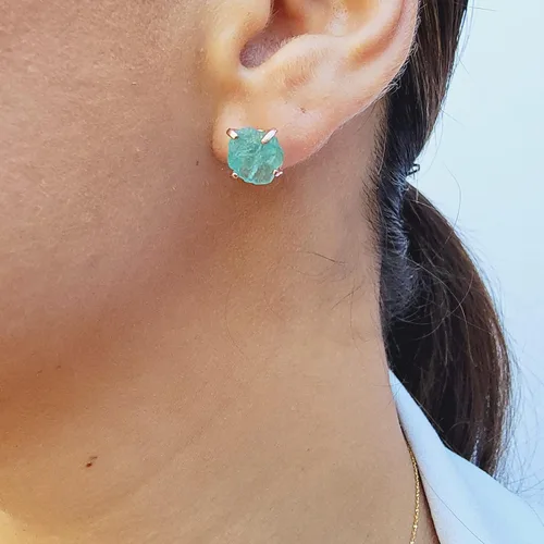 Vista 93 de Aretes de piedra preciosa natural en bruto con oro rosa sobre plata de ley 925, 6 a 0.276 in, regalo de piedra de nacimiento de calidad genuina