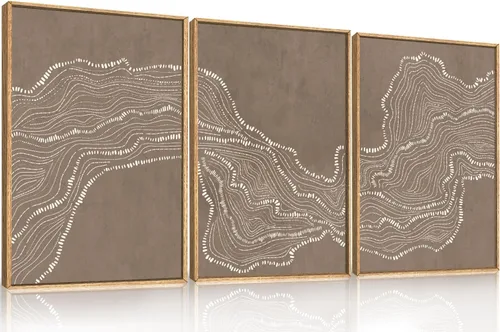 Vista 31 de Celestdeco Juego de arte de pared en lienzo abstracto y neutro grande con marco naranja, moderno y minimalista para pared, diseño geométrico bohemio