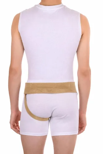 Vista 3 de FlexaMed Cinturón de soporte para hernia inguinal del lado izquierdo Beige (XL 44-48) Diseñado para hernias inguinales izquierdas reducibles