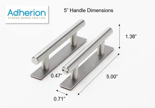Vista 6 de Manijas adhesivas para gabinete de 5" Sin perforación, se pega en cajones, puertas, armarios, ventanas Adhesivo 3M Pack de 2 manijas de metal