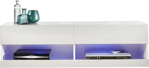 Vista 8 de MMT Furniture Designs Ltd Soporte de TV con luz LED azul de 55 pulgadas, soporte de TV brillante flotante montado en la pared, estante de TV