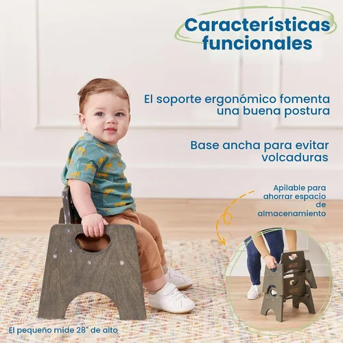 Vista 5 de ECR4Kids Silla apilable de madera para niños pequeños, 15 cm, Muebles para niños, Lavado gris, 2 unidades Gris (Grey Wash)