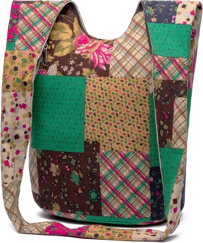 Vista 17 de Bolsa de hombro para mujer, de lona en estilo hippie/bohemio para llevar cruzada al hombro, disponible en diferentes colores y estampados