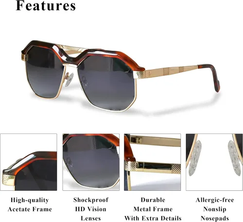 Vista 5 de Technigadgets Gafas de sol de acetato con montura octogonal vintage para hombres y mujeres Benjamin Gafas de sol
